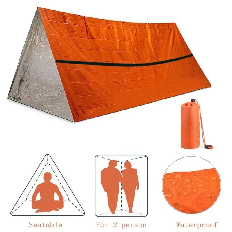 Emergency Mylar Tent - 2-Personen Notfall-Schutzzelt-Set Mylar-Röhrenzelt Schlafsack Wasserdichte Outdoor